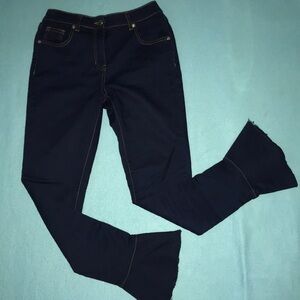 PARISIAN stretchy bell bottom ruffle jeans raw hem dark blue size 10